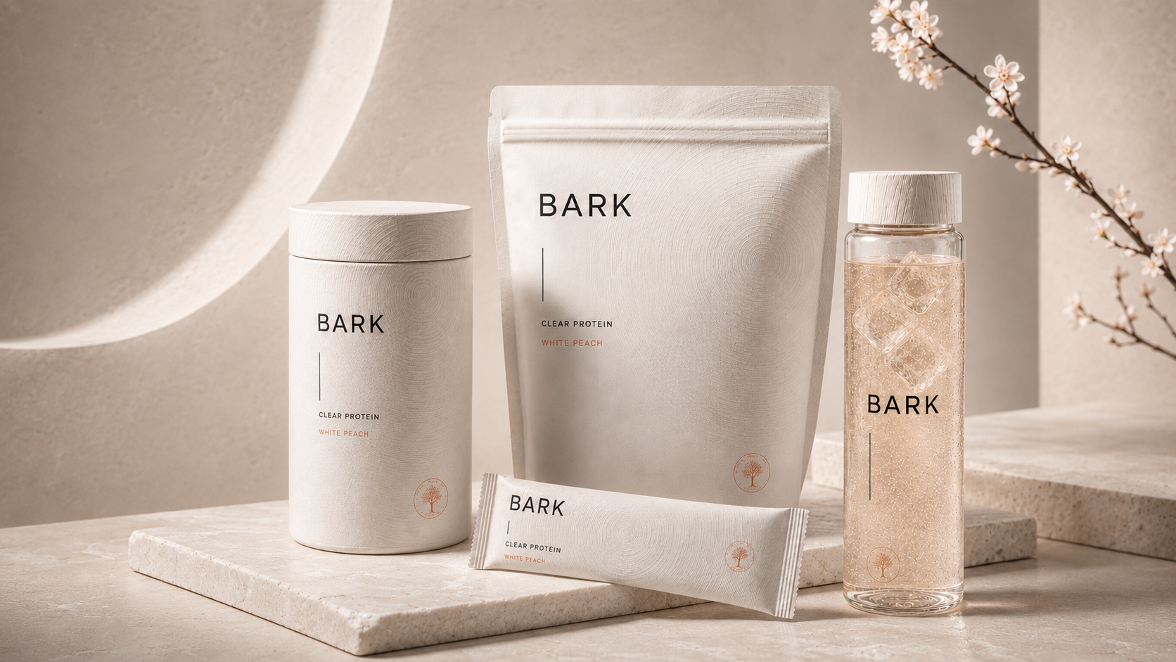 BARK Clear Protein White Peach, Dose, Beutel, Stick und fertig zubereitet in der Flasche